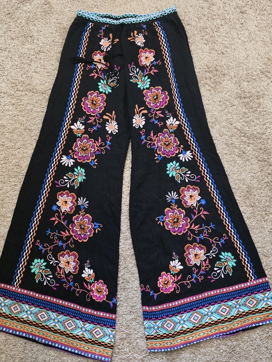 Flying Tomato Pants - Flying Tomato Boho Floral Wide Leg Palazzo Pants | Black Festival Print | Small